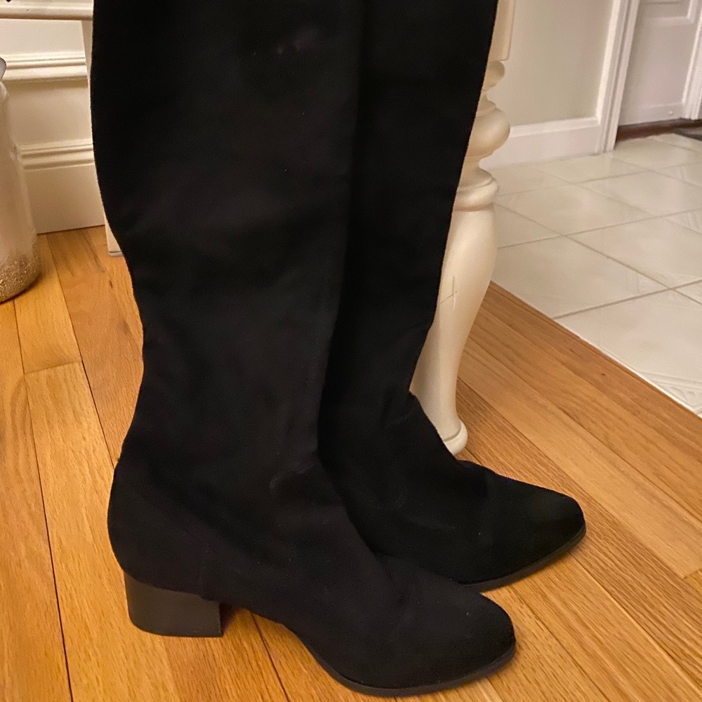 Over the Knee Black Suede Boots - Size 8